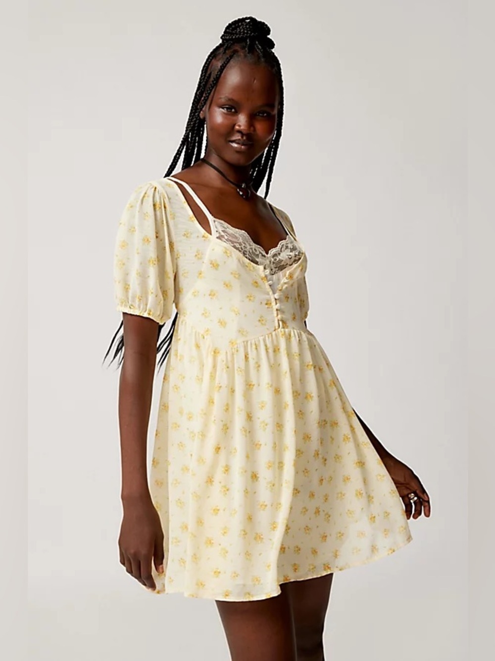 Urban Outfitters Cecilia Lace-Trim Babydoll Mini Dress